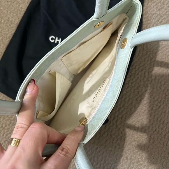 Mini Light Blue Chanel Caviar Shopper Bag with Gold Hardware - Picture 6 of 8